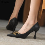Retro French High Heels Women's 2023 New Stiletto Comfortable Leather Pointed Shoelaces Banquet Dress Up 35-40