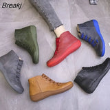 Women Winter Snow Boots PU Leather Ankle Boots Spring Flat Shoes Woman Short Green Botas With Fur For Women Lace Up Botas