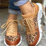 Sneakers Women 2023 Round Toe Low-top Leopard Wedge Shoes Women's Lace Up Socofy Casual Sports