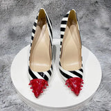 Red Spikes Poinry Toe Women Striped Print High Heel Party Shoes Sexy Ladies Slip On Designer Stiletto Pumps