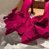 Woman High Heeled Shoes Sweet Rose Closed Toe Footwear 2023 Summer Slingback Pointed Fashion Dress Ladies