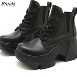 Ankle Boots for Women 2022 Autumn Winter Thick Bottom Lace Up Shoes Woman Retro Handmade Genuine Leather Short