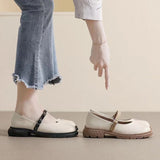 Soled Mary Jane Shoes Women's 2023 New Spring and Autumn Season Flat Button Belt Shallow Round Head Thick Heel Shoes