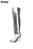 Women Winter Transparent Over The Knee Boots Woman Pointed Toe 12CM Crystal High Heel Pump Fashion Silver Ladies