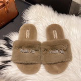 Breakj Large-Size Fur Slippers Women In The Autumn And Winter Of 2025 Outside The New Fashion Diamond Letter