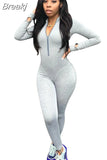 Fall Winter Bodycon Zipper Jumpsuits Women Solid Color Long Sleeve Slim Playsuits Casual Female Sport One Piece