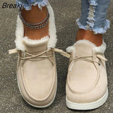 Winter New Women's Shoes Lace Up Canvas Flat-heel Casual Cotton Shoes Ladies Plus Velvet Warm Shoes Women Plus Size