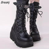 Autumn Winter Women's Boots Punk Halloween Witch Cosplay Platform High Wedges Heels Black Gothic Boots Women Shoes Big