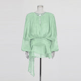 Explosion Mesh Bubble Sleeve Skirt 2025 Summer New Folding Lotus Side Design Short Dress