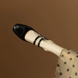 Silver Mary Jane Shoes 2024 Spring And Autumn Thick Heels With One Word Buckle Shallow Mouth Heel Single