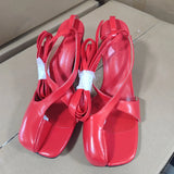 Breakj New Show Baotou Round Head Thick With High Heel Cross Strap Large Size Hollow Toe Sandals Women's