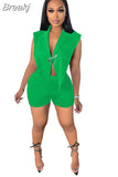 Solid Elegant Two Piece Set Women Outfits Back Hollow Out Lapel Collar Tank Top Shorts Sets Bodycon Tracksuits