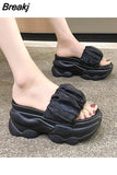 Casual Shoes Woman 2023 On A Wedge Platform Pantofle Heeled Mules Luxury New Soft High Flat Fashion PU Slides