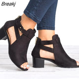 Women Sandals 2022Summer Chunky High Heels Soild Gladiator Open Peep Toe Women Black Shoes Buckle Back Zipper Sandalias De