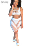 Shorts Sets Sleeveless Hollow Out Top Mesh Patchwork Shorts Sexy Slim Summer 2 Piece Sets Women Outfit Street