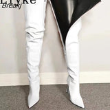 2023 New Green Leather Over The Knee Thigh High Boots Women Sexy Pointed Toe Zip 11.5CM Heels Nightclub Stripper