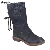 Autumn Boots Elegant Women Female Round Toe Mid-calf Sweet Princess Party Boot Stylish Flat Flock Snow Shoes Winter