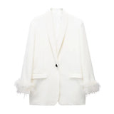 Sleeve Blazer Pant Sets Women Fashion Single Button Jacket Zipper Trousers Autumn Winter Office Outfits Outwear