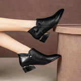 Spring and Autumn Bow Side Zipper Middle Heel Large Size Short Boots Women Pointed Face Comfortable Women's