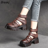 Genuine Leather Retro Women Shoes Summer Sandals 2022 New Hook & Loop Handmade Concise Leisure Platform