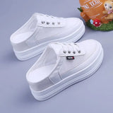 Women's Mesh Surface Hollowed Half Slippers Summer Versatile Student Bones Outdoor Breathable Closed Toe Mesh Casual Shoes