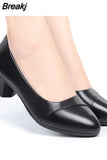 Women Mid Heel Shoes Office Lady Pumps PU Leather Black Basic Square Heeled Spring Autumn Loafers Female Zapatos Tacones
