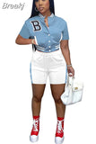 Camouflage Women Two Piece Sets Letter Print Short Sleeve Pockets Baseball Top Shorts Casual Summer Fashion