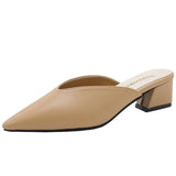 Summer Fashion Women Pointed Toe Slipper Nude White Square Low Heels Outsides Ladies Slides Luxury Brand Beach Mules