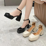 Women Trend Chunky Heels Square Toe Platform Shoes Retro Mary Jane Sandals Female Student Japanese Uniform Dress