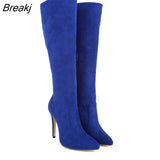 Autumn And Winter Over The Knee Women Boots Velvet Sexy High Heels Slip on Shoes Pointed Toe Woman