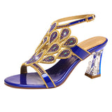 High-Heeled Sandals Women's Water Diamond 2024 Summer New French Girls' Gentle Shoes Thick-Heeled Leather Crystal Wedding