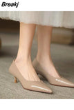 Women's Summer Footwear Stilito Pointed Toe Shoes for Woman 2023 with Medium Heels Office Black Normal Leather Casual Stylish