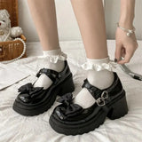 Lolita Shoes for Women Sweet Bowtie Platform Mary Janes shoes Woman college style Jk Uniform shoes Pu Leather Flats