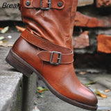 women shoes 2023 Vintage Style PU Leather Women Boots Flat Booties Soft Women's Shoes Front Hasp Ankle Boots Zapatos