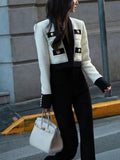 Spring Small Fragrance Tweed Jacket Female Blazer Coat Long Sleeve Button Short Coat Autumn Casual Women Office