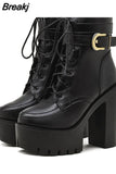 Design Gothic Boots Square Heel Platform Chunky Women Ankle Boots 2023 New Autumn Sexy Elegant Woman Shoes