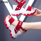 Sandals Sports New Summer Chunky High Heels Female Wedges Shoes for Women's Fish Toe Red Fashion Red Sandalia