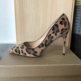 Women Leopard Haircalf Pointy Toe High Heel Party Shoes Sexy Slip On Designer Ladies Stiletto Pumps 8cm 10cm