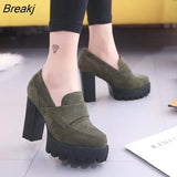 with 10CM Pumps Suede high heels thick round head waterproof platform black single shoes woman thick bottom was thin