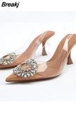 Womens Sandals Luxury Brand Summer Fashion Transparent Rhinestone Pointed Toe High Heels 8cm Ladies Sexy High