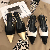 Women's Sandals for Summer 2023 Fashion Sexy Metal Color Pointed Low-heeled Slip-on Shoes Women Mules Casual Flat