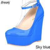 Women Sexy Shoes High Heels Platform Pumps Slipsole Wedges Buckle Strap Round Toe Stilettos Wedding