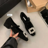 Breakj Plus Plus Gray Mary Jane Hairy Shoes Women's Shoes 2025 Autumn And Winter Temperament High Heel Square Drill Single