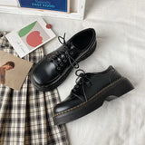 Jane Women Pumps 2023Spring Solid Lace-up Platform Shoes Round Toe Casual Zapatillas Mujer Black 4.5CM High Zapato De
