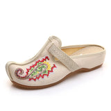 Breakj Ethnic Style Summer Ladies Embroidered Cloth Art Slippers Embroidered Cloth Shoes