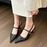 Sandals Woman Leather Suit Female Beige Shoes Lady 2024 Ankle Strap Shallow Mouth Cross Summer Heels Low-heeled Black New