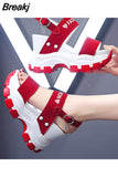 Platform Sandals Women 2023 New Summer Chunky High Heels Female Wedges Shoes for Women Fish Toe Red Sandalia