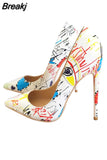 Graffiti Colorful Women Pumps Sexy Women High Heels Wedding Party Women Shoes Stilettos 12 cm QP026