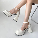 High Heels Women Summer Temperament Buckle Square Head Shallow Mouth Mary Jane Shoes Square Head Sandals Zapatos De