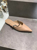 Women's Slippers Rhinestone Belt Sandals Woman Pointed Toe Slippers Flat Low Heels Mules Ladies Casual